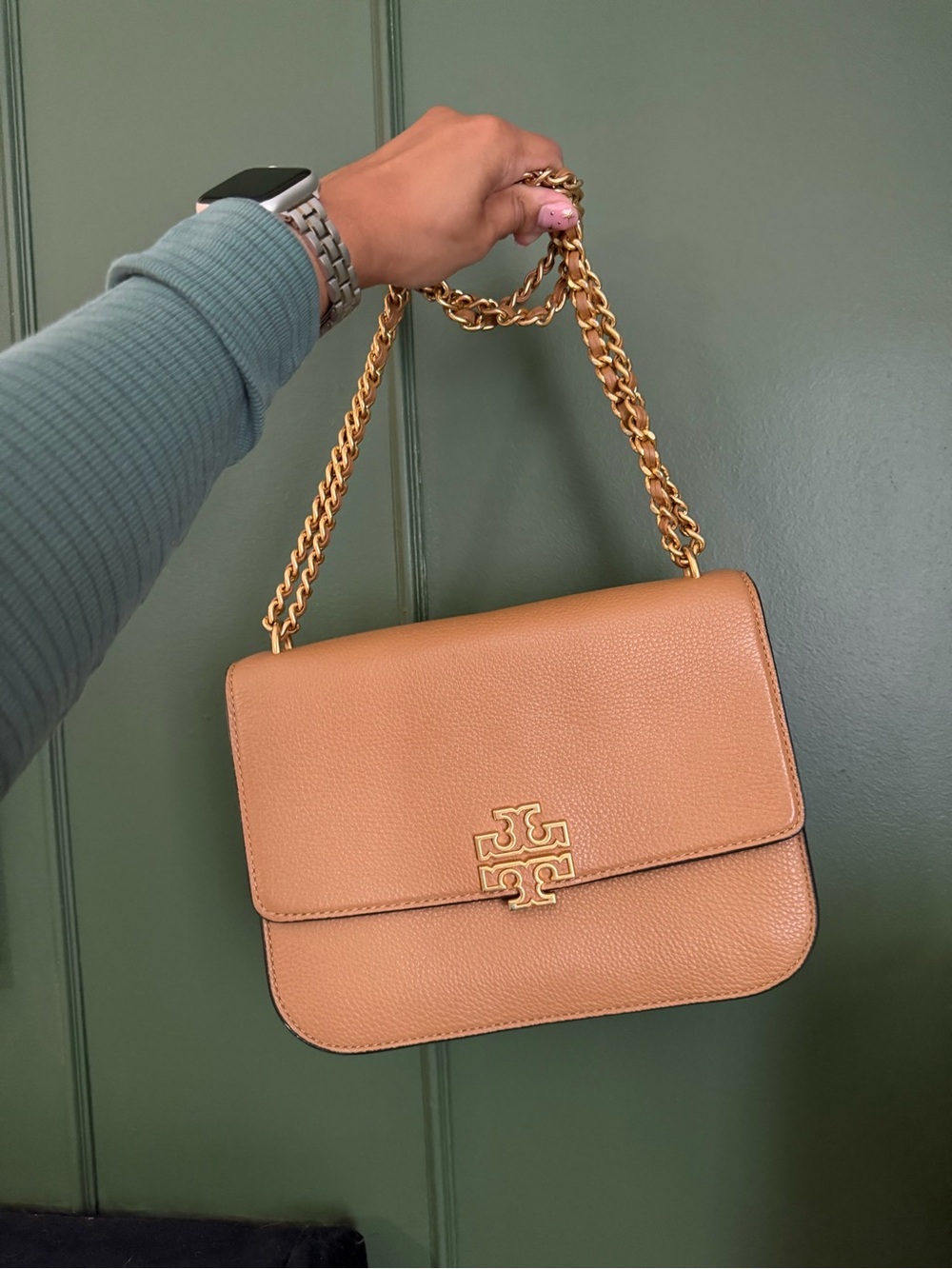 Tory Burch brown Leather Shoulder Bag with Gold Chain
